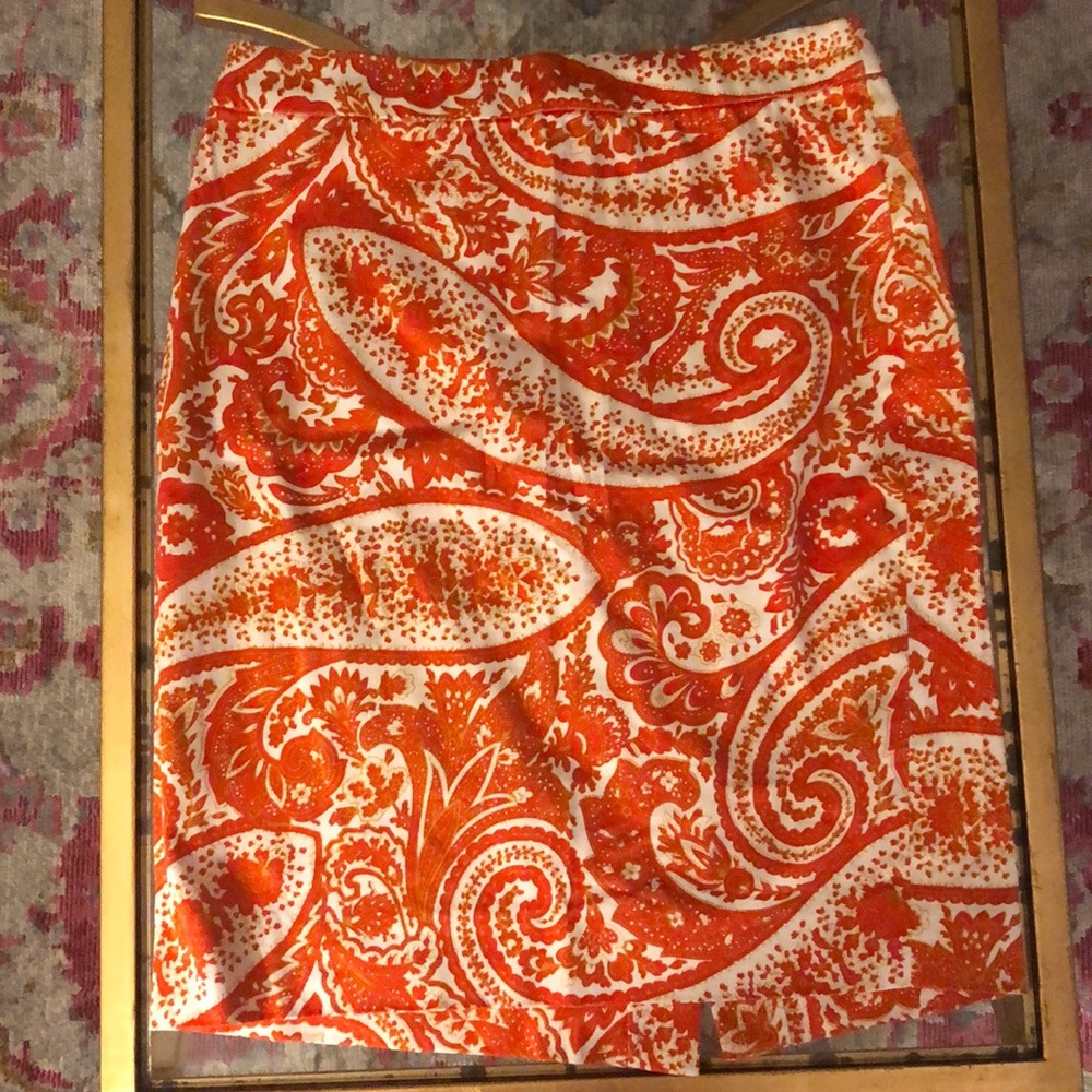 The Pencil Skirt J. Crew Orange Paisley